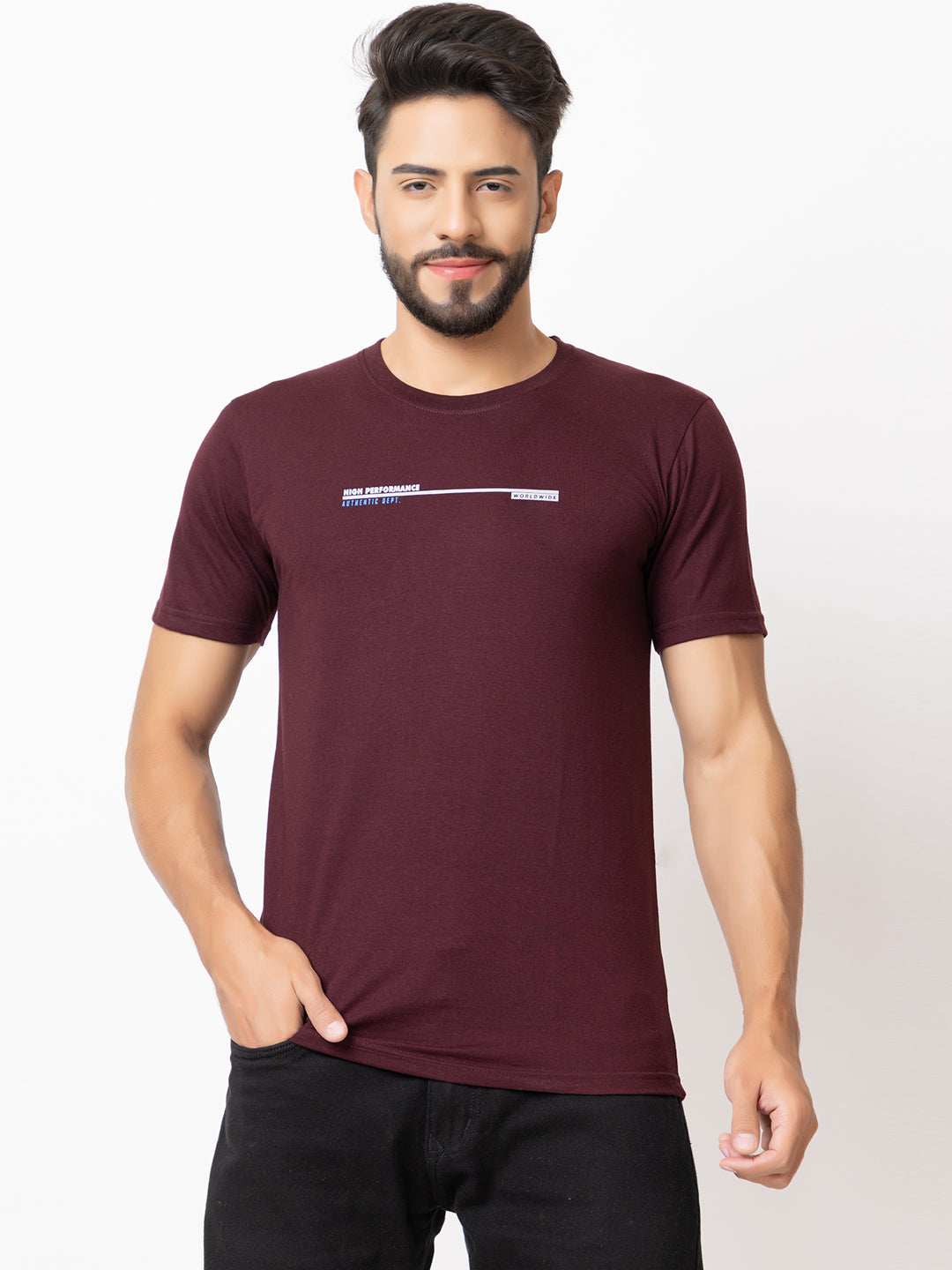 Lexon | Pc Cotton | Round Neck | Half Sleeve | T-shirt For Men (Mehroon)