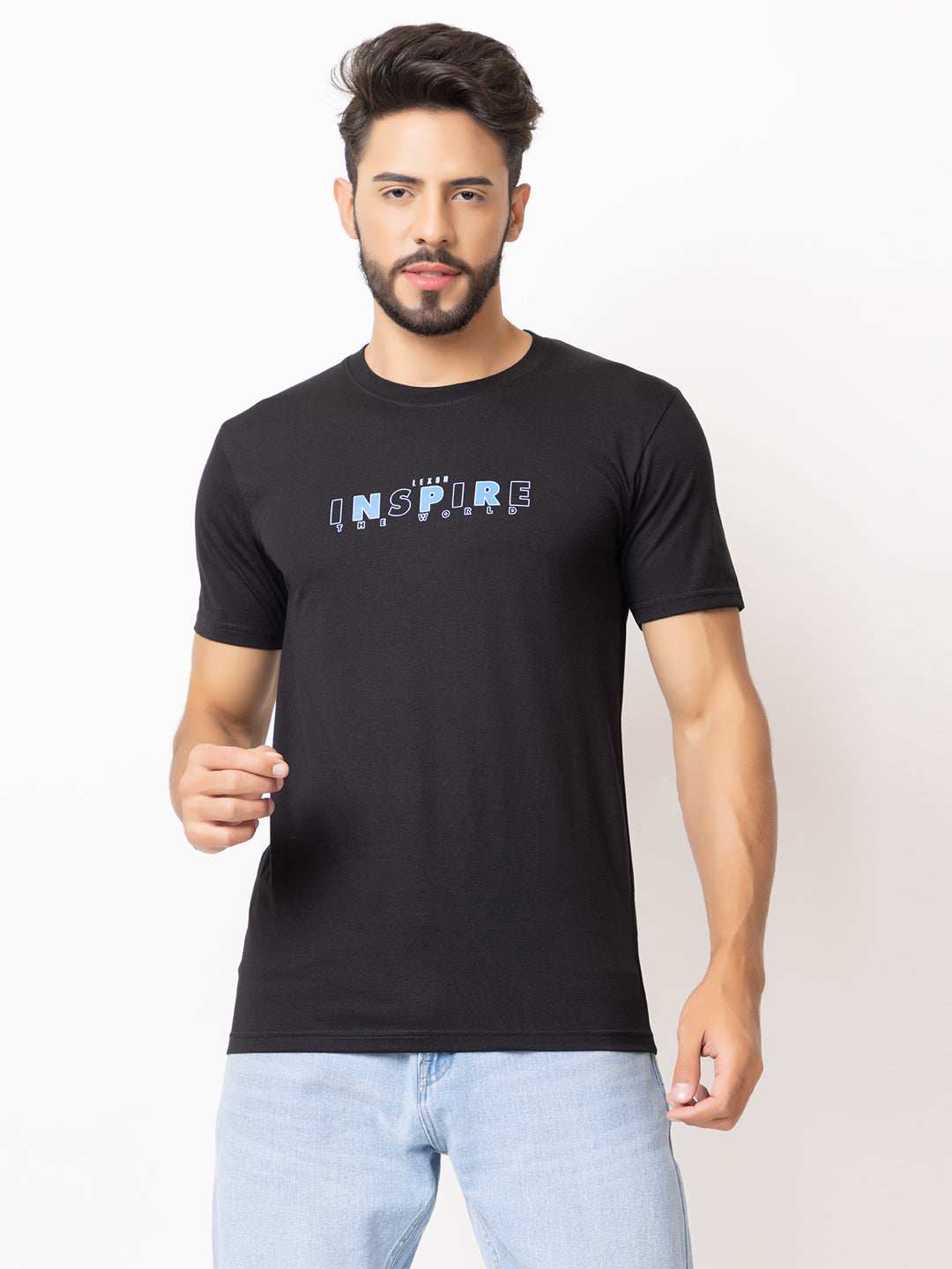Lexon | Pc Cotton | Round Neck | Half Sleeve | T-shirt For Men (Black)