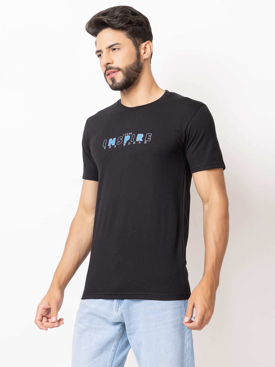 Lexon | Pc Cotton | Round Neck | Half Sleeve | T-shirt For Men (Black)
