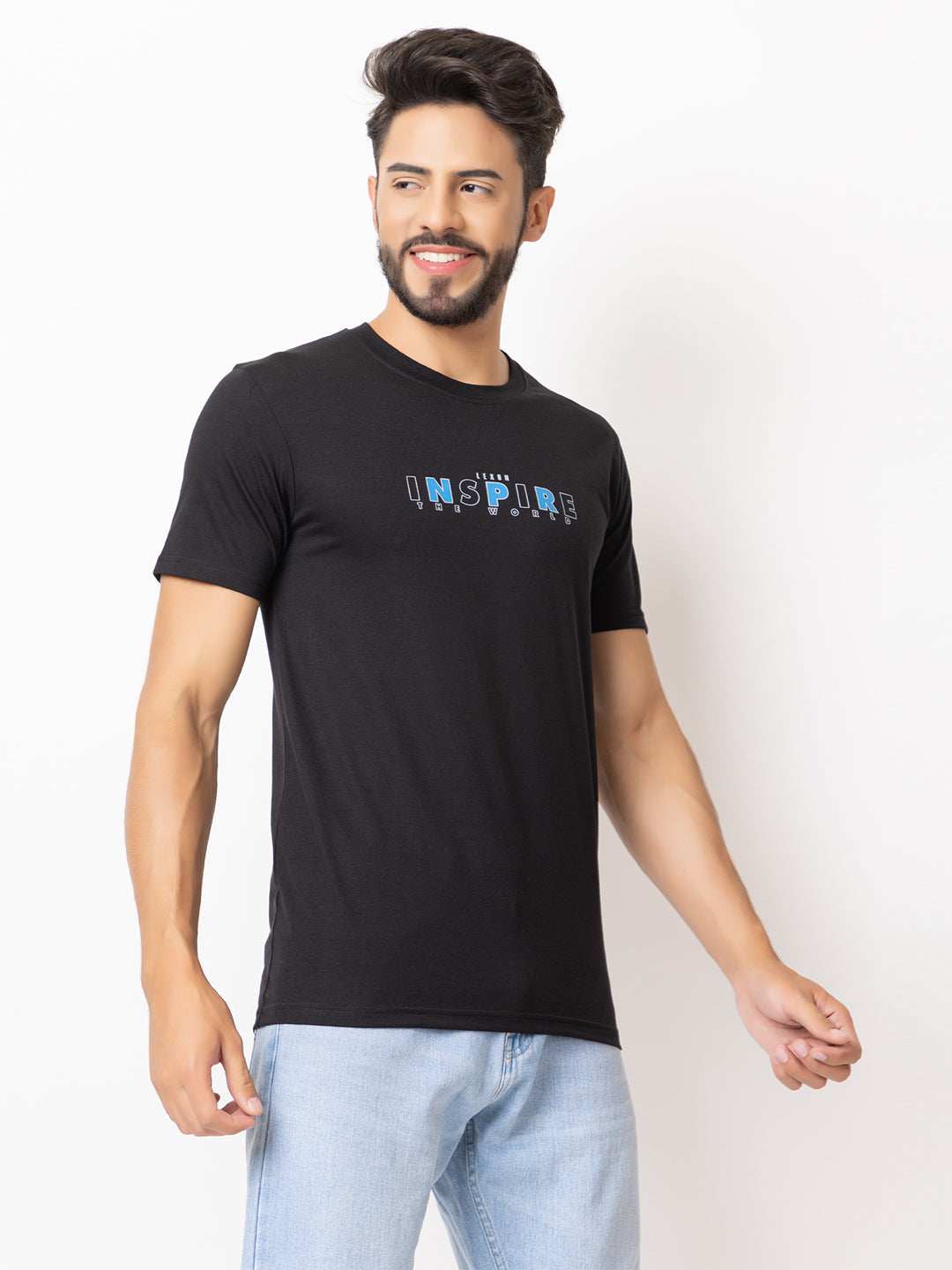 Lexon | Pc Cotton | Round Neck | Half Sleeve | T-shirt For Men (Black)